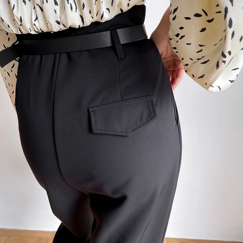 

[EAM] High Elastic Waist Black Pleated Casual Trousers New Loose Fit Harem Pants Women Fashion Tide Spring Autumn 2021 1DD7333