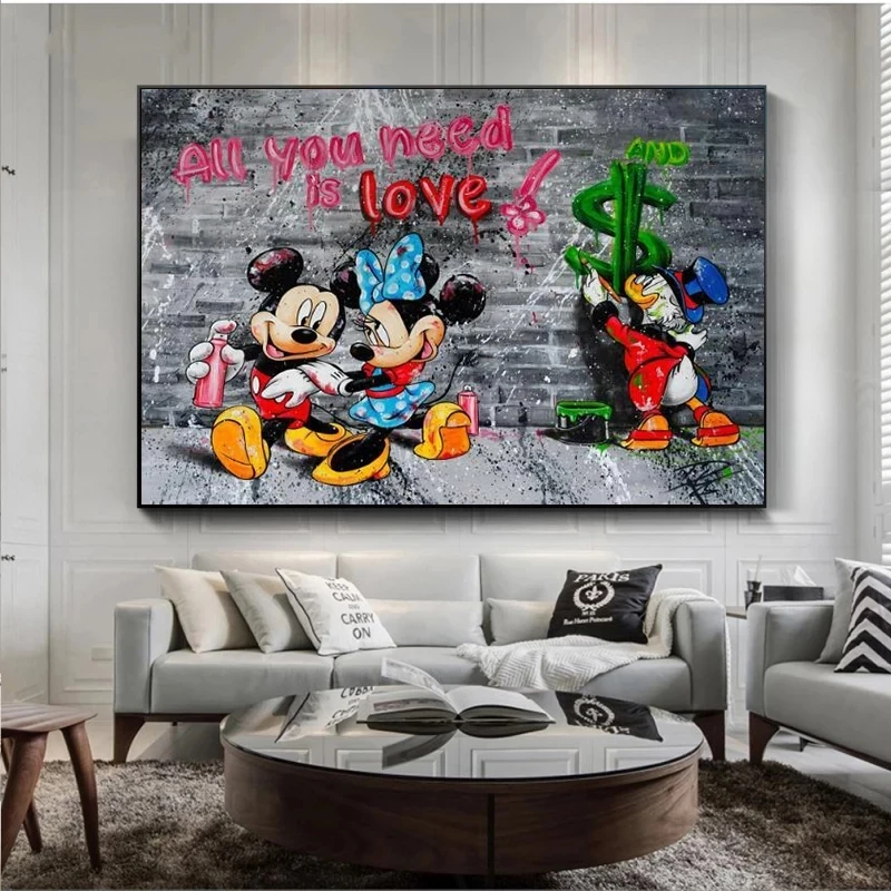 

Wall Art All You Need Is Love Mickey Mouse Canvas Print Painting Home Decoration Pictures Modular No Frame For Office Poster Art