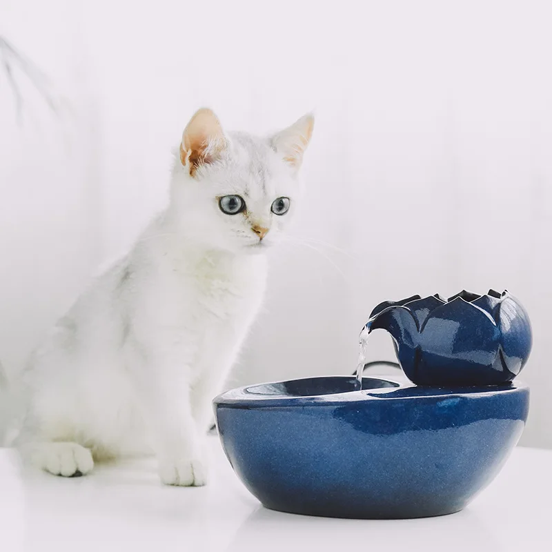 

Cat Automatic Water Fountain Dispenser Cats Dogs Ceramic Drinking Fountain Electric Bowl Lotus Flower Fish Shape Pet Feeder Bowl