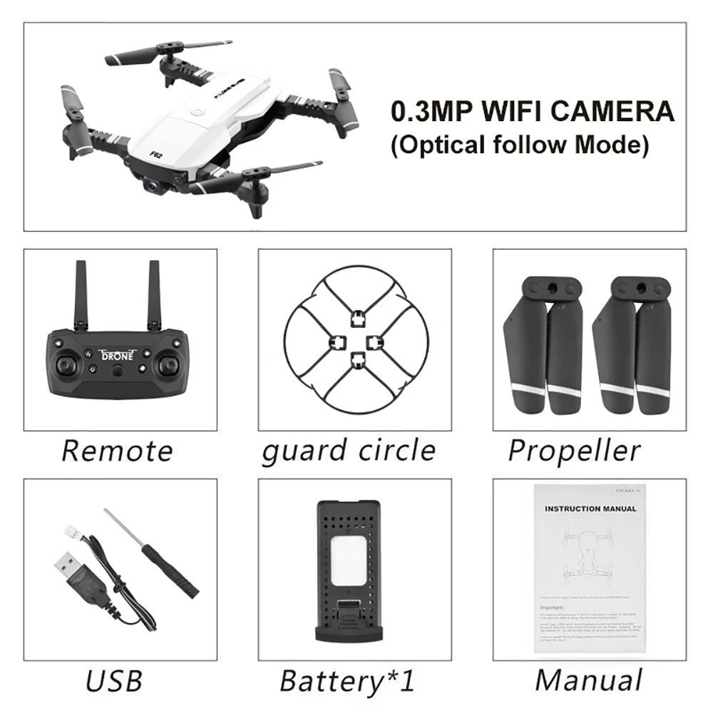 White 0.3MP F62 мини Дрон 4K Wifi HD широкоугольная камера RC Дрон оптический поток управление жестом следование Квадрокоптер для детей игрушки - Цвет: White 0.3MP
