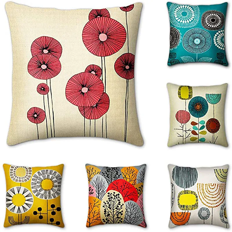 

Pillowcases Abstract Flowers Printed Cushion Cover Cotton Linen Throw Pillow Covers Decorative Sofa Modern Home Decor 45*45cm/Pc