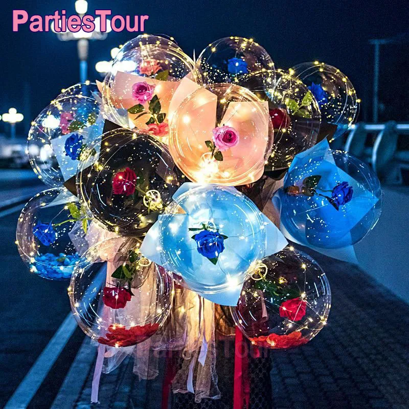 

1set LED Luminous Balloon-Rose Bouquet Women Girlfriend Wife Anniversary Birthday Wedding Decor Gift Present Led Bubble Balloon