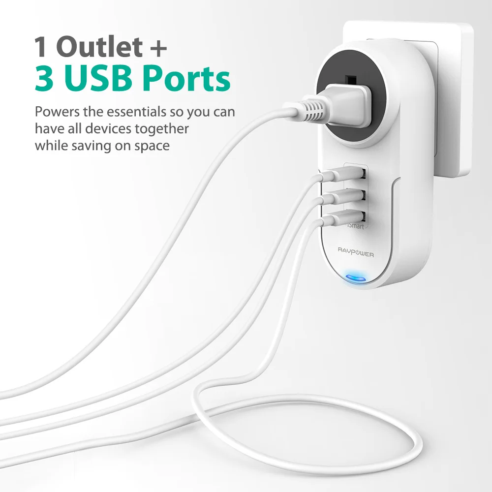 

RAVPower USB Charger 17W Wall Charger 5V 2.4A 3-Ports USB Charger Adapter for iPhone 11 X 8 7 Xiaomi Samsung Huawei Tablet