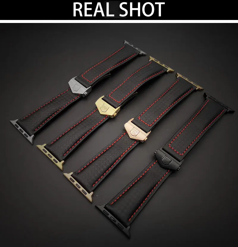 Ремешок AKGLEADER из углеродного волокна и натуральной кожи для часов Apple Watch Series 4 5 40 мм 44 мм серия 3 2 браслет на запястье 38 мм 42 мм