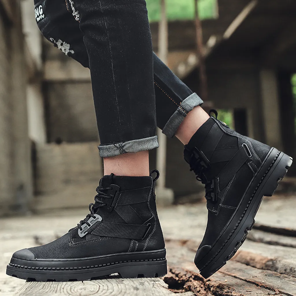 Мужские кожаные ботинки на ремешках в британском стиле Нескользящие