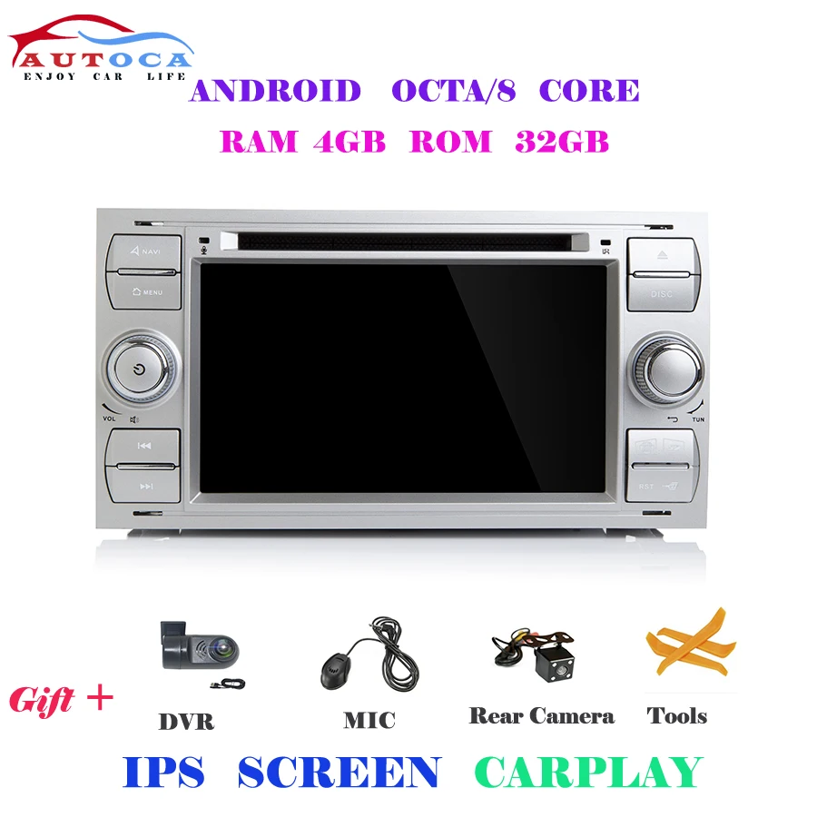 Silver 2G CARPLAY DSP ips 2 din Android 9,0 Автомобильный gps dvd-плеер для Ford Mondeo S-max Focus C-MAX Galaxy Fiesta transit Fusion подключение kuga радио - Цвет: Silver 2G CARPLAY