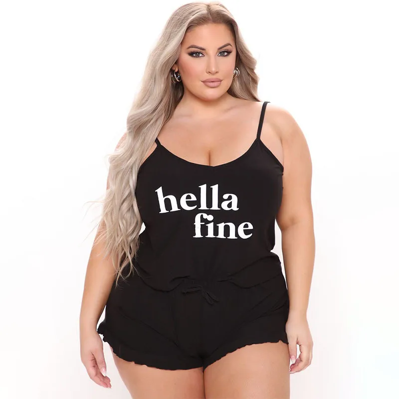 

Storyever Women's Summer Clothing Digital Printing Fashion Casual Sling Round Neck Strap Large Size Two-Piece Suit