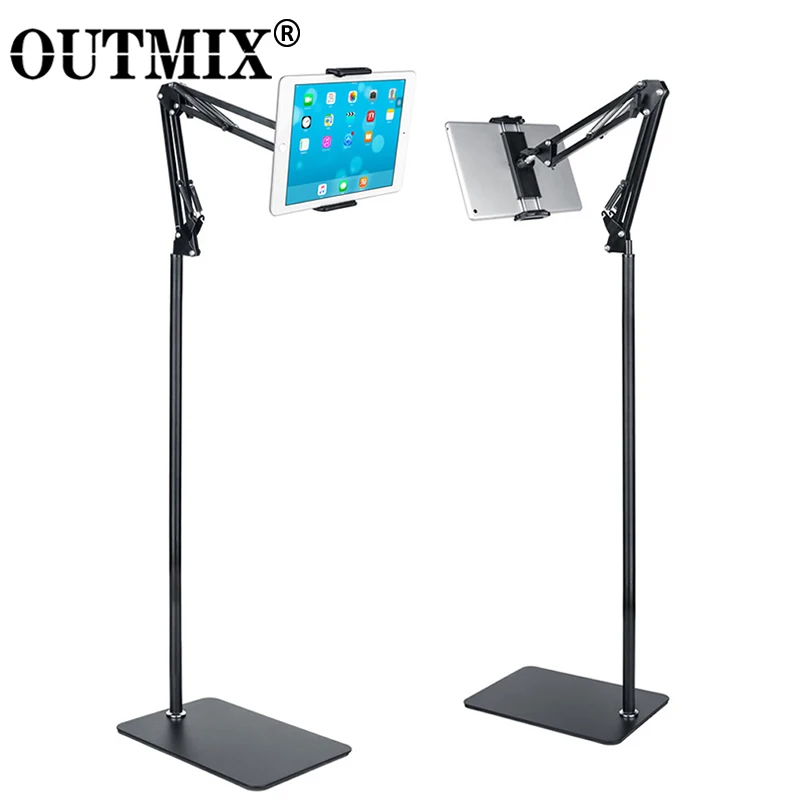 OUTMIX 175cm Liftable Foldable Arm Floor Tablet Phone Stand Holder Support for 4-11inch iPhone IPad Pro11 10.2 Lounger Bed Mount