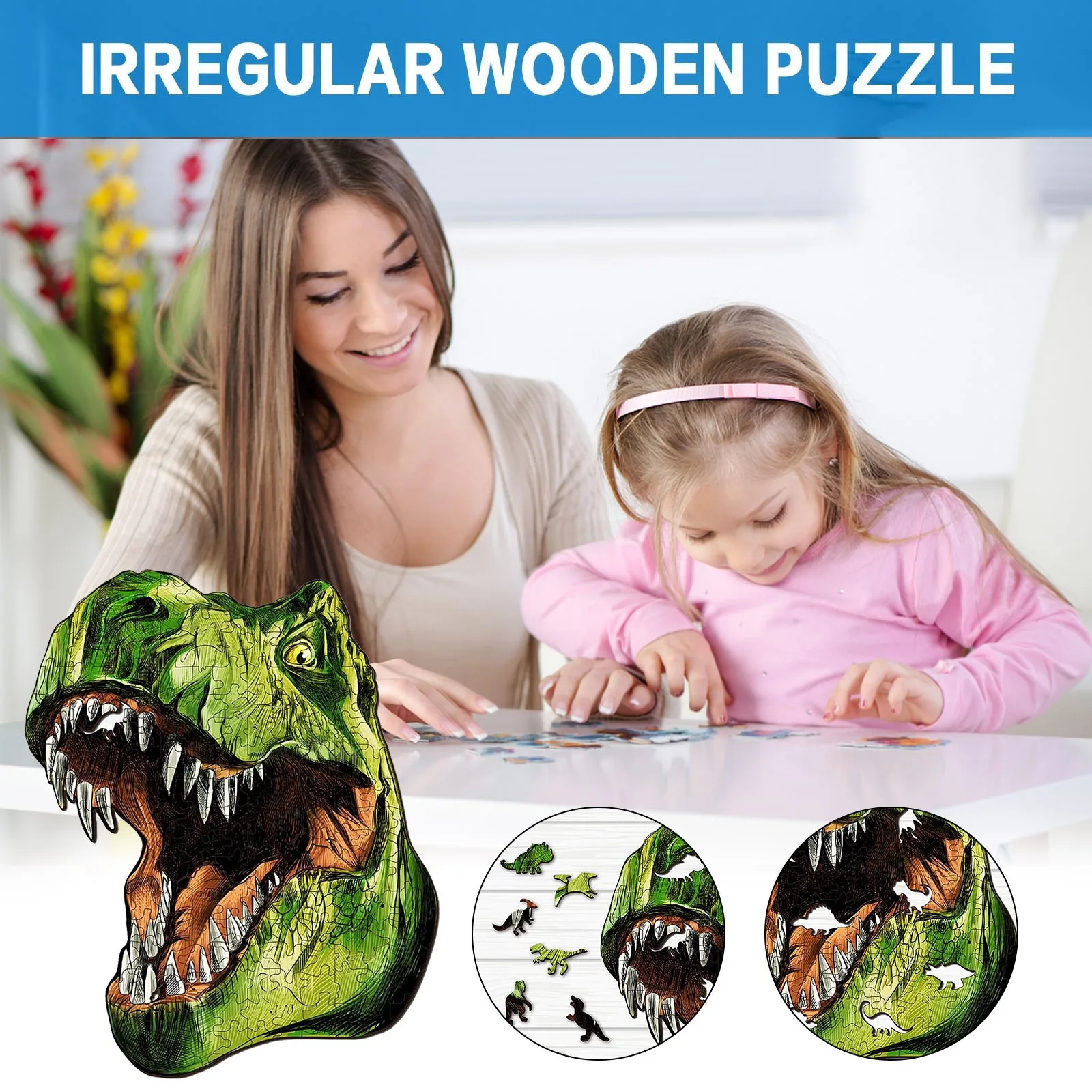 

Dinosaur Wooden Puzzle Unique Shape Pieces Animal for Adults and Kids Improve Concentration Educational Games Toys