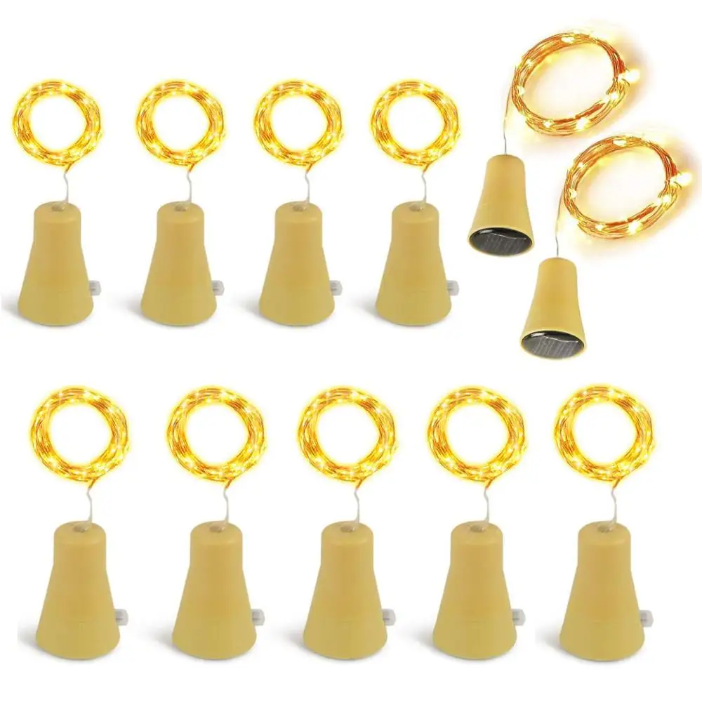 Рождественская светодиодная гирлянда на солнечной батарее для винных бутылок 10