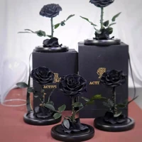forever lasting real big black rose love heart gifts preserved rose flowers in glass dome craft home decoration