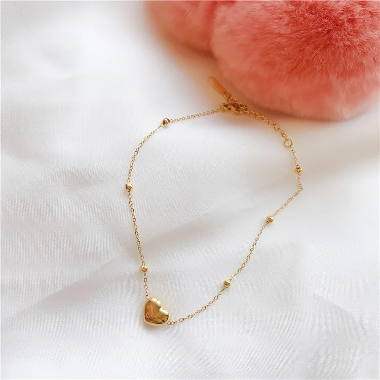 

Gold Color Heart Anklet Female Korean Style Design Sweet and Simple Titanium Steel Foot Chain
