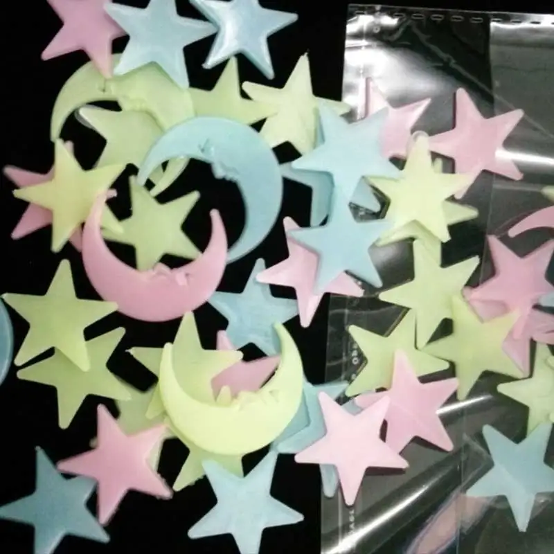 100 шт светится в темноте звезда и Луна энергия флуоресцентный Рождество Дети