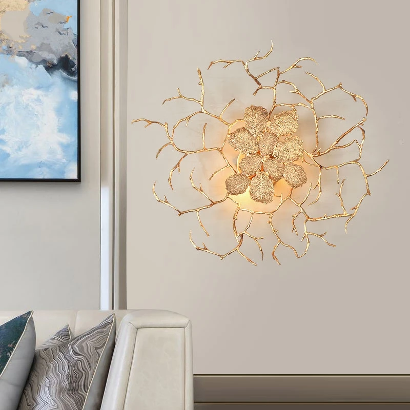 Медная настенная лампа латунная ветка дерева Наклейка на стену светильник