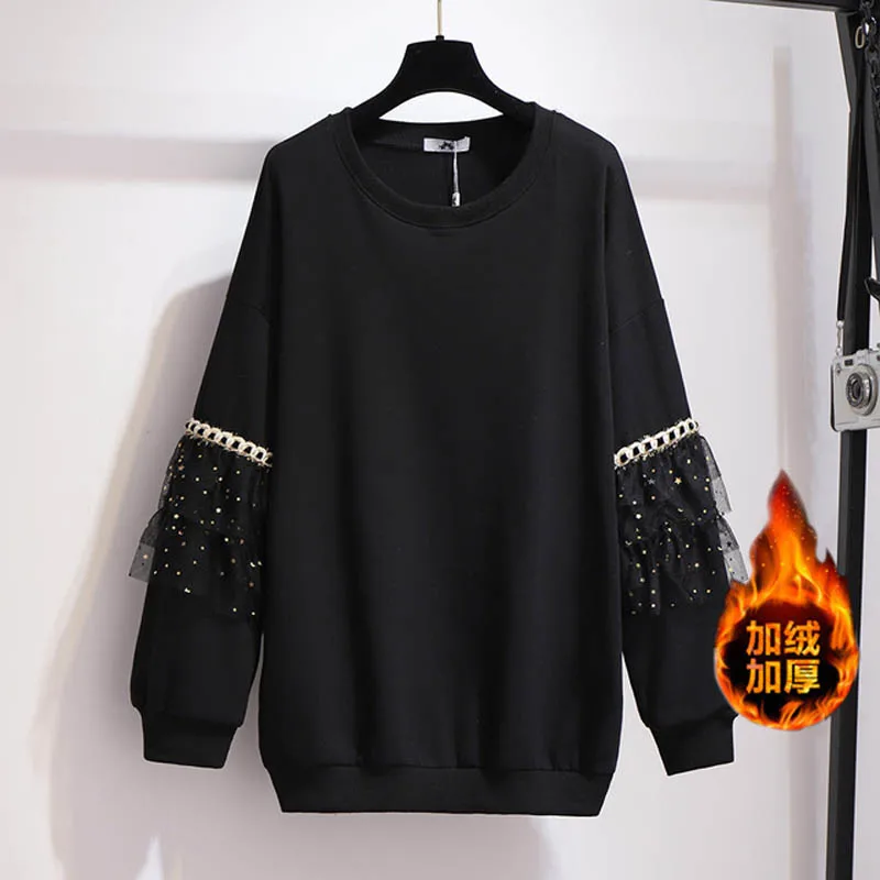 Autumn Winter Sweatshirts 6XL 7XL 8XL 9XL 10XL plus size bust 157cm black color | Женская одежда