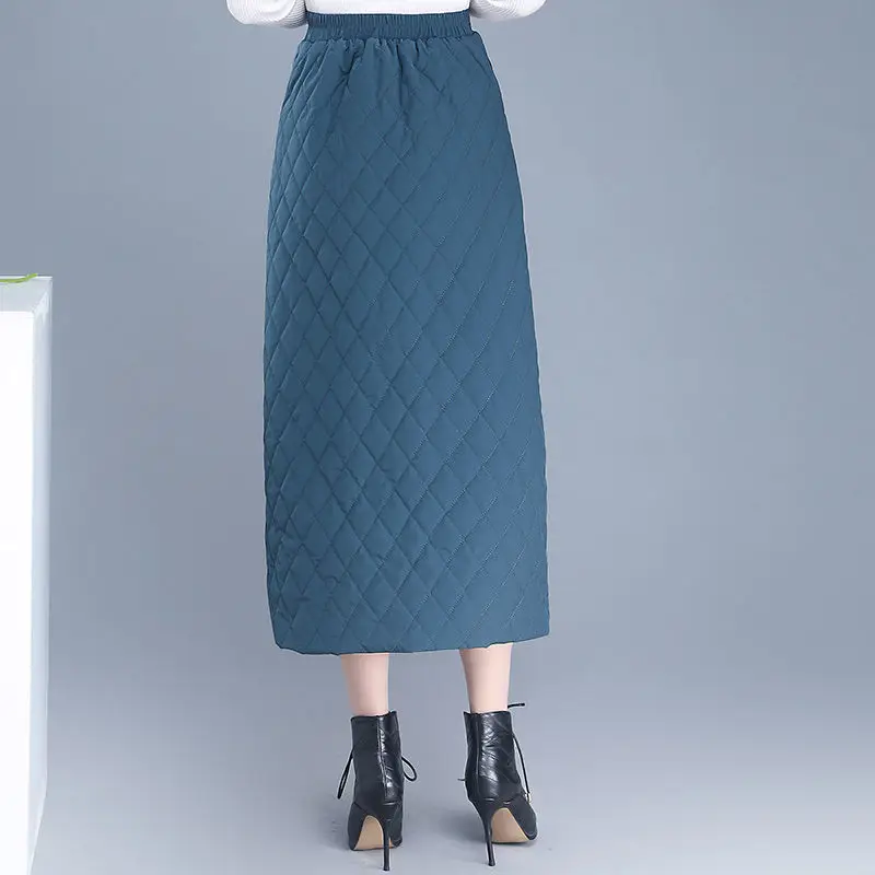 

Thicken Down Cotton Skirts2021 Womens Autumn Winter Fashion Long Skirt for Women Elastic Waist Warm Skirts Female M-4XL C9