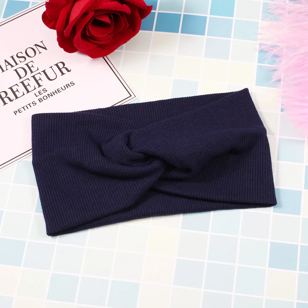 dark blue 1 шт., модная спортивная повязка на голову, новая чалма, одноцветные повязки на голову для девушек, для макияжа, эластичная лента для волос, скрученные завязанные аксессуары для волос - Цвет: dark blue