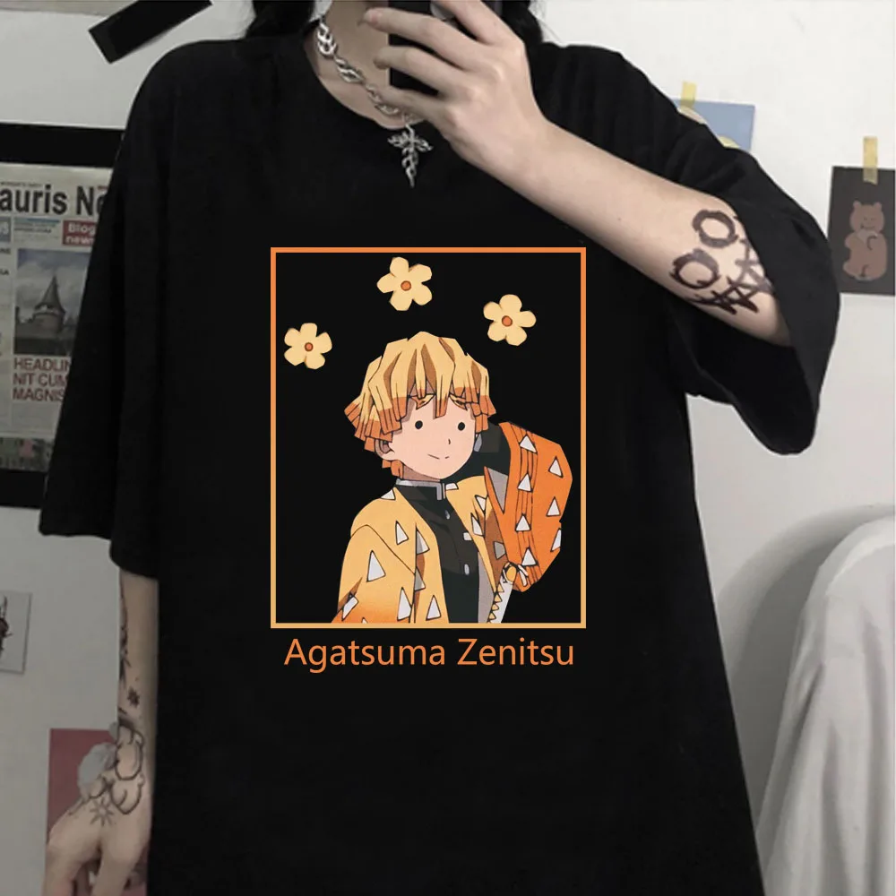 

Футболка Agatsuma Zenitsu с забавным принтом для мужчин и женщин, летняя повседневная футболка с аниме рассекающим демонов