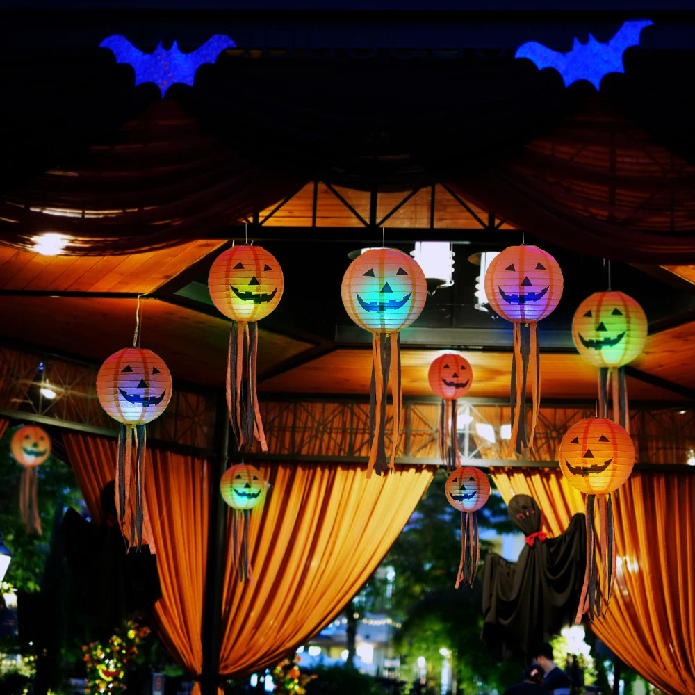 

Uonlytech 20pcs Paper Lanterns Party Decorations Prints Hanging Round Lantern Scene Props Pumpkin Pattern Lanterns