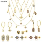 Детские серьги ANDYWEN из стерлингового серебра 925 пробы с фрейсом, индиго, маргуерит, Сатурн, длинная цепочка, колье-чокер, Женское Ожерелье