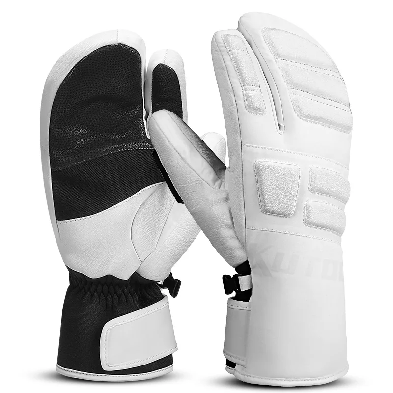 3 Finger White KUTOOK водонепроницаемые лыжные перчатки мужские зимние теплые перчатки для сноуборда ветрозащитные женские снегоходные перчатки лыжные принадлежности - Color: 3 Finger White