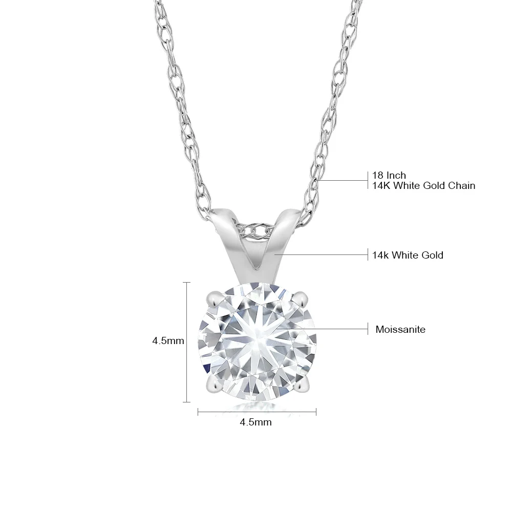 Charles &amp Colvard 4 5 мм VG Moissanite 0 30 CT 14k белый золотой кулон в виде пасьянса круглая зубца