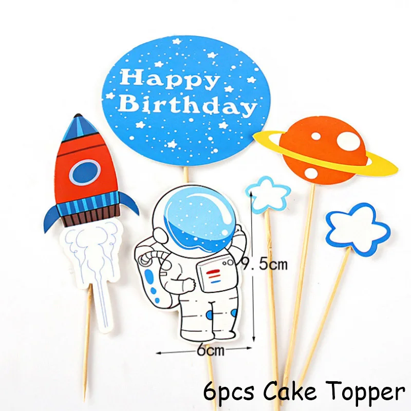 6pcs caketopper D Космонавты и ракеты, воздушные шары из фольги, Галактика/Солнечная система, тематические вечерние, для мальчиков, для детей, для дня рождения, для украшения, вечерние, космические - Цвет: 6pcs caketopper D