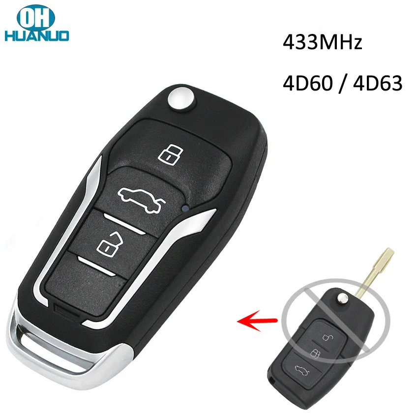 Обновленный 3-кнопочный складной дистанционный ключ для Ford Mondeo Focus 433 МГц 4D60/4D63 чип