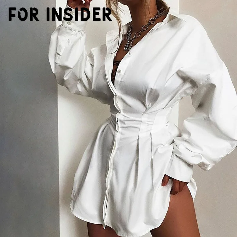 Белая рубашка с длинным рукавом мини платье женское элегантное офисное туника