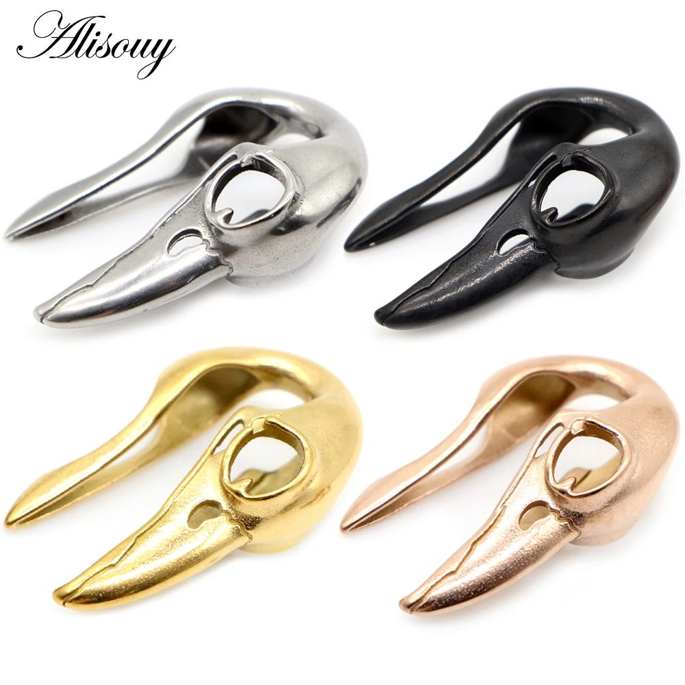 Alisouy 1PC Stainless Steel Heavy Bird Beak Skull Ear Weight Plugs Tunnel Ear Gauges Expander Extender Piercing Body Jewelry