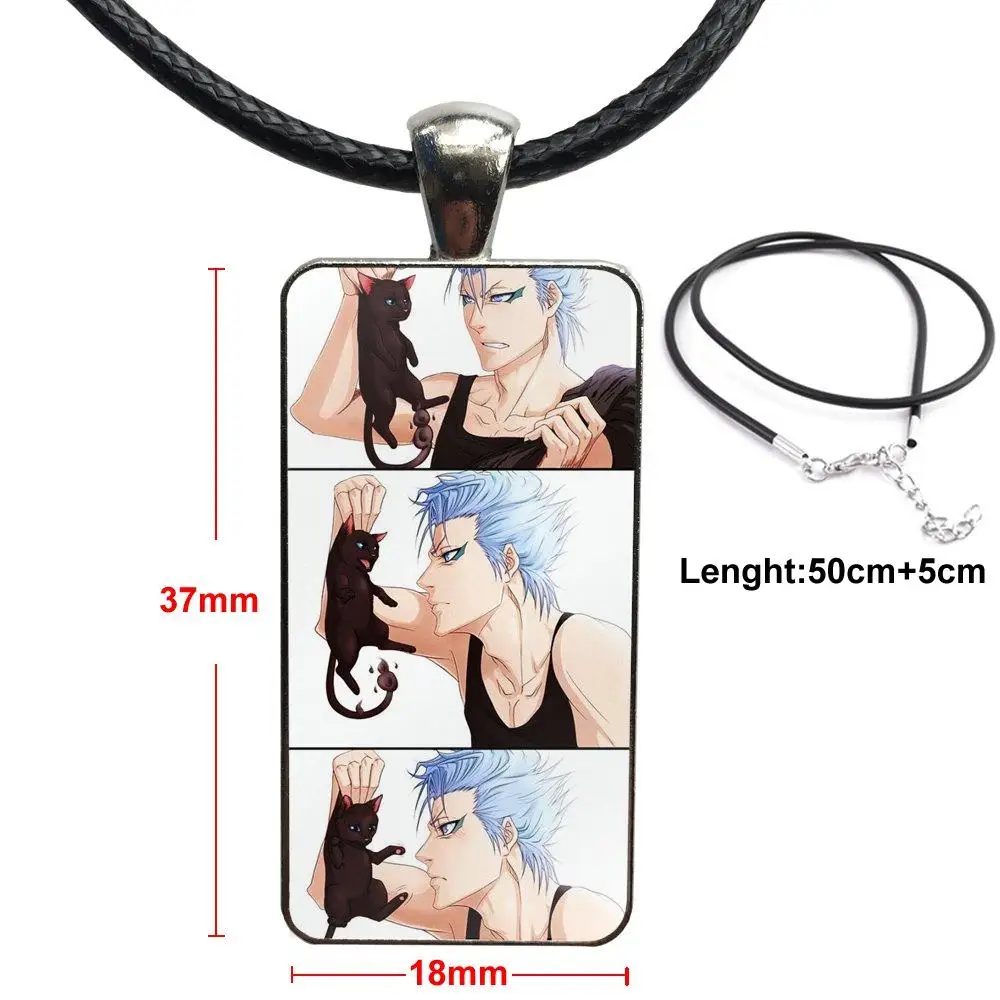 

For Women Handmade Girls Bleach Grimmjow Jeagerjaques S Steel Color Glass Cabochon With Rectangle Shaped Pendant Choker Necklace