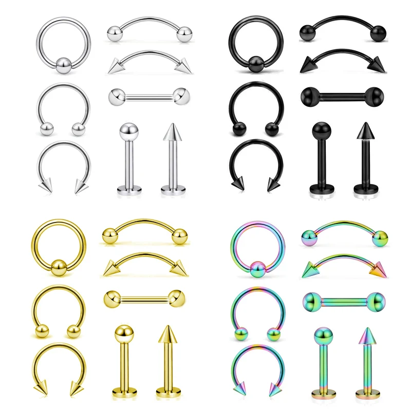 Серьги-гвоздики для бровей 8 шт./компл. из нержавеющей стали золотистые