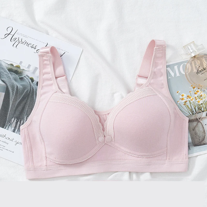 Sujetador de lactancia de algod&oacute;n puro de talla grande, ropa de maternidad con bot&oacute;n frontal, antiflacidez, prenda superior de tubo para Embarazo, lactancia fina-2