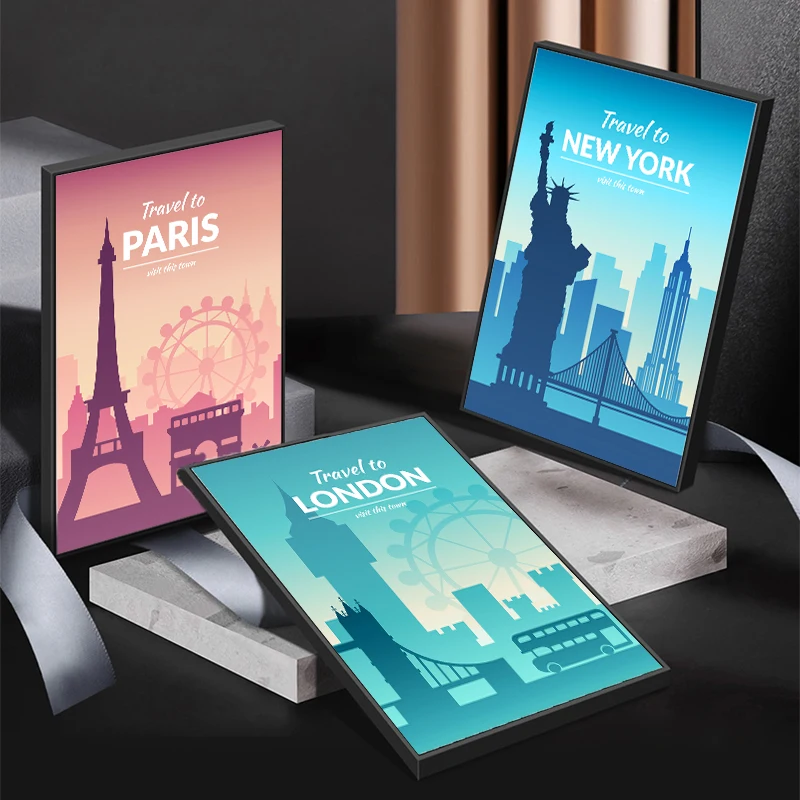 

Famous Travel City Anime Posters Longdon New York Paris Landscape Canvas Paintings Print Wall Art Pictures Bedroom Gallery Decor
