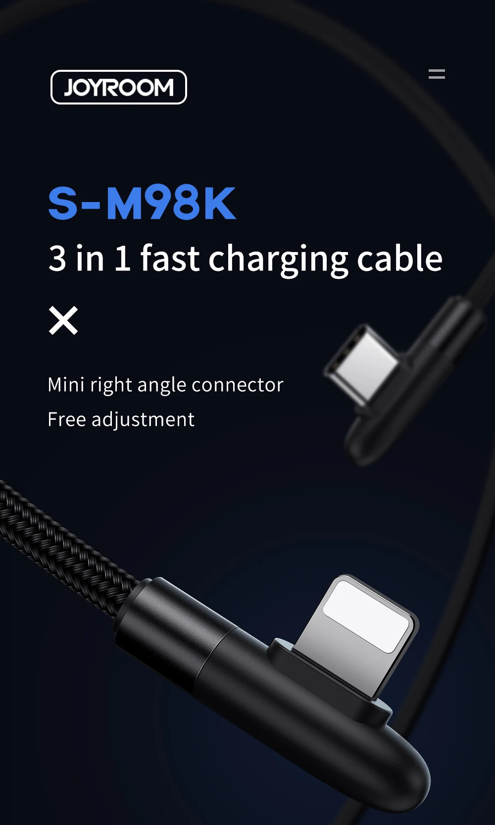 Joyroom JR-S-M98K, 1,2 м, 2 м, вес нетто г, алюминиевый сплав+ Плетеный материал, кабель для быстрой зарядки от одного до трех