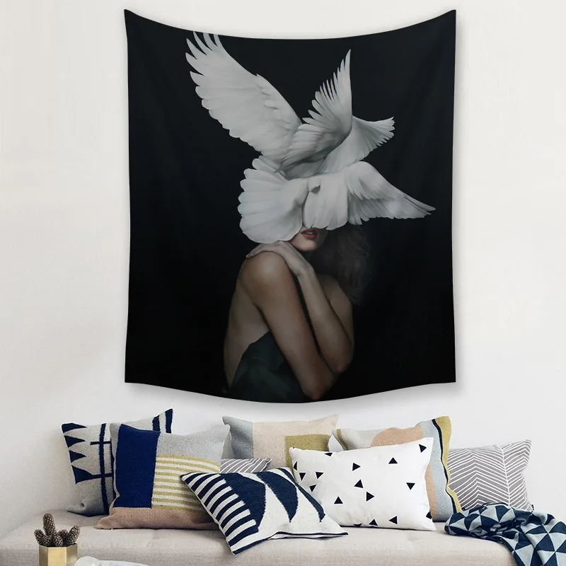 Цветок и гобелен с изображением женщины стене висит песчаный пляж пледы ковры