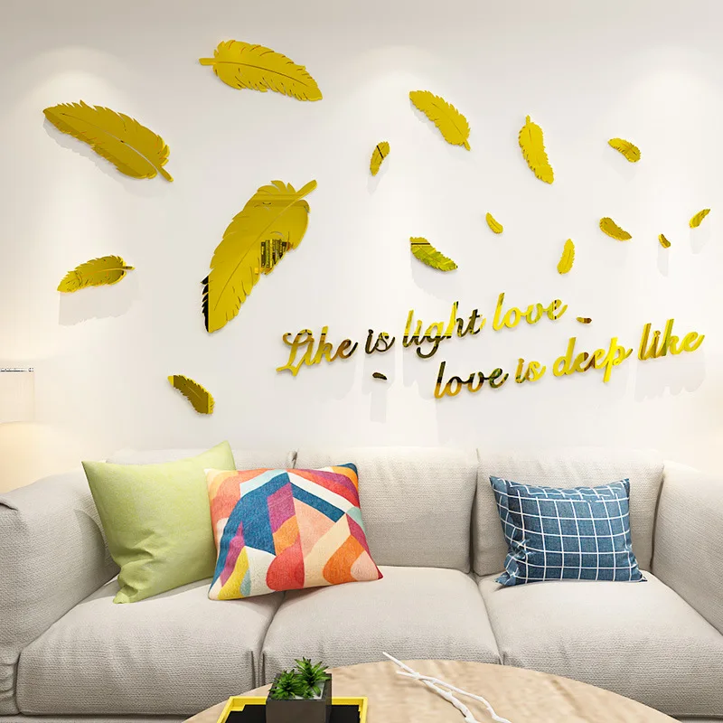 3D перо акрил стерео зеркальные наклейки на стену Наклейка Гостиная стикер