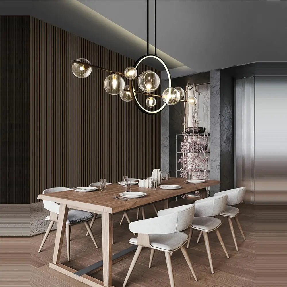 Lámpara LED postmoderna de araña blanca y negra con burbujas de vidrio, lámpara de suspensión para vestíbulo