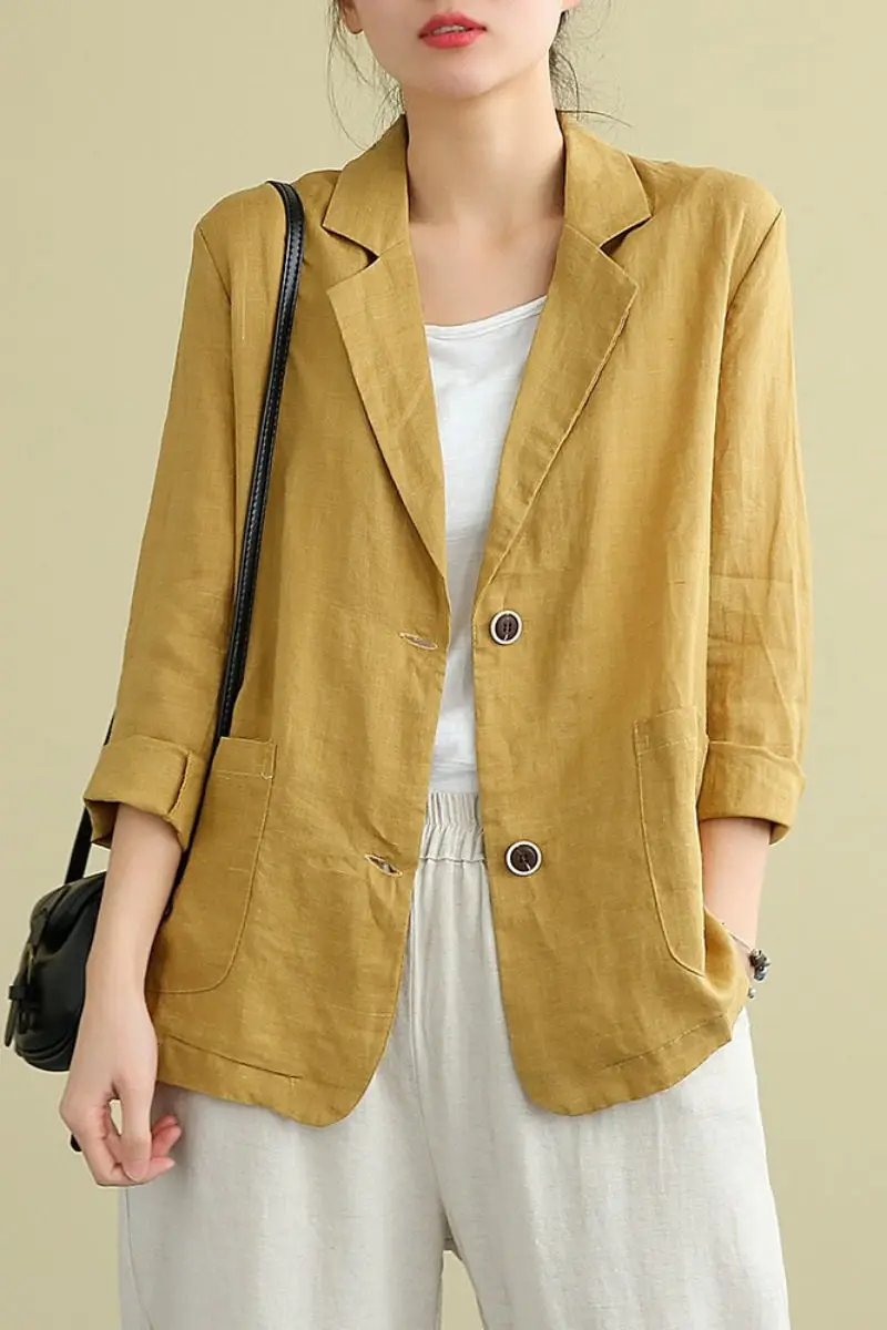 

Large Size Loose Cotton And Linen Tops For Women 2021 Spring Autumn New Solid Color Casual Suit Female Blazer Jacket aq211