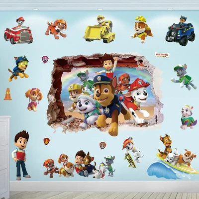 

Hot 3D Pawed Wall Stickers Happy Birthday Decoration For Kids Bedroom Patrol Toys Balloon DIY Boys Girls Creative Gifts PVC