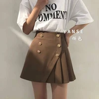 korean style irregular double breasted pleated a line skirt for women summer autumn chic elegant ladies suit skirt