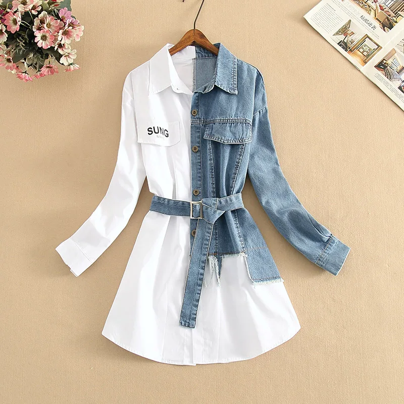 

2021 Spring New camisa jeans feminina Shirt Cotton Female Long Sleeve Women's Letter Denim Shirt Loose Korean Plus Size Blouse