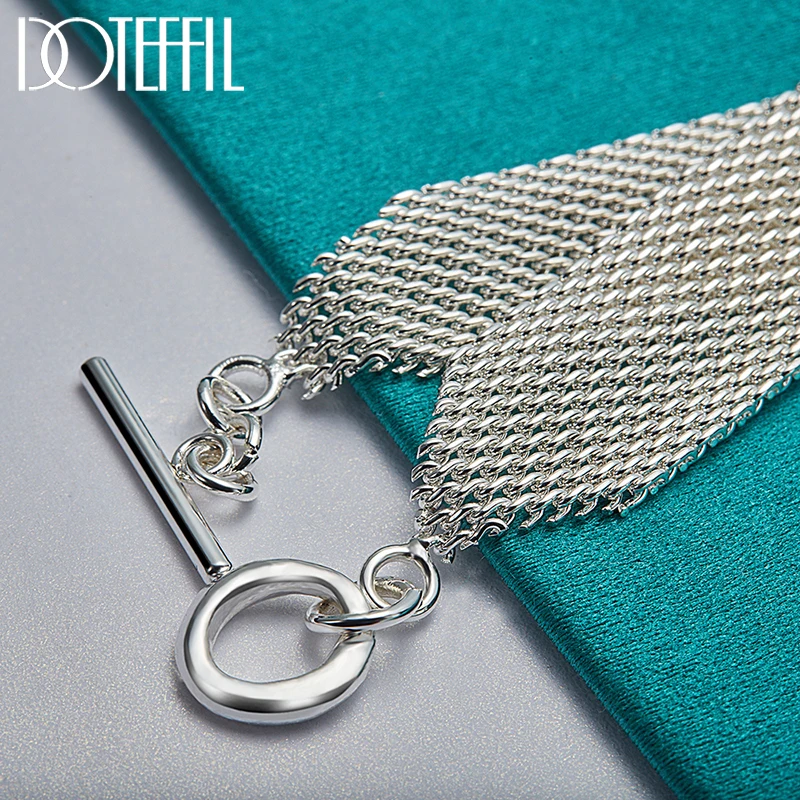 DOTEFFIL 925 Стерлинговое Серебро 18K золото Ремешок Сеть сетка цепь браслет для женщин