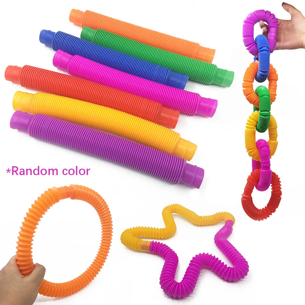 

Kids Fidget Pop Tube Toys Autism Sensory Tubes Stress Relief Early Development Educational Folding Toy Colorful Stretch Pipe