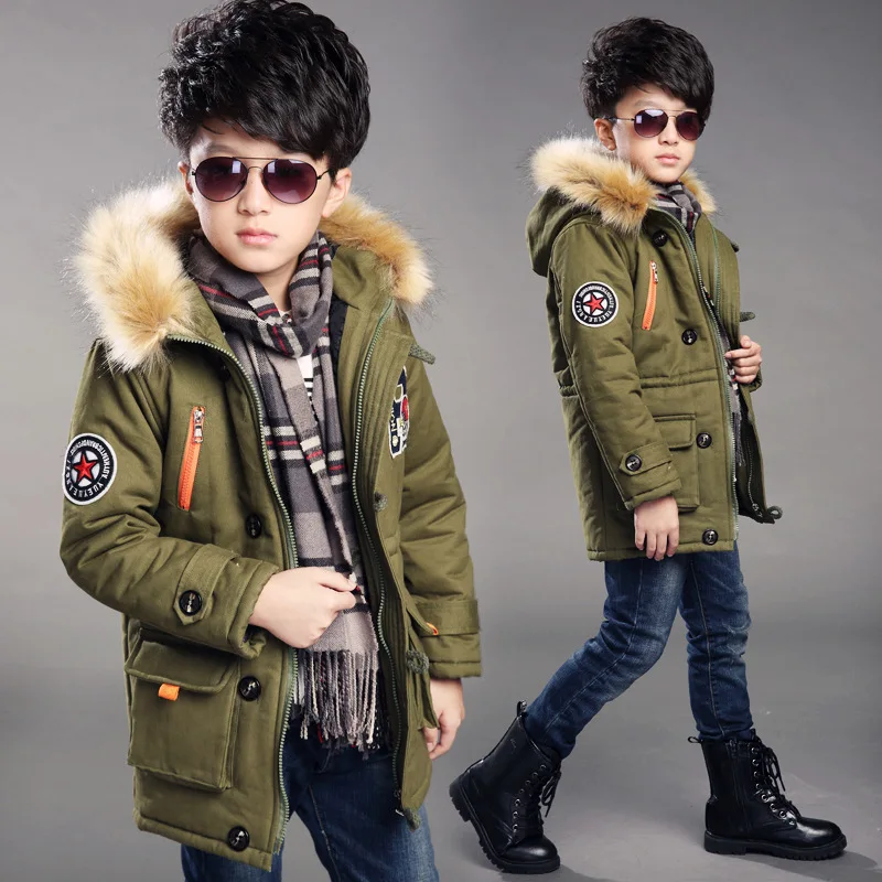 Зимняя одежда для мальчиков теплая парка с капюшоном хлопковой подкладкой