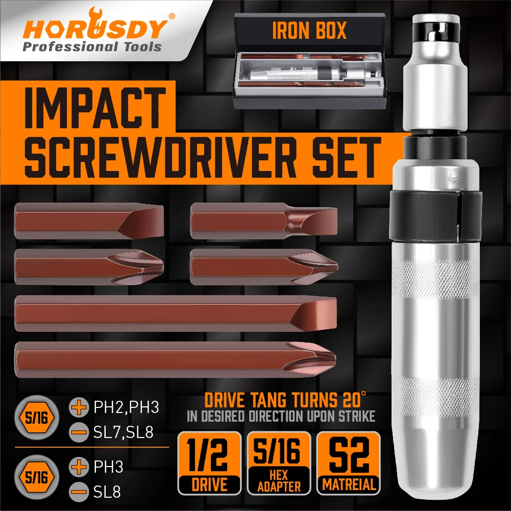 SEDY 2021-New  impact screwdriver set drive tang turns 20°  in desired direction upon strike iron box