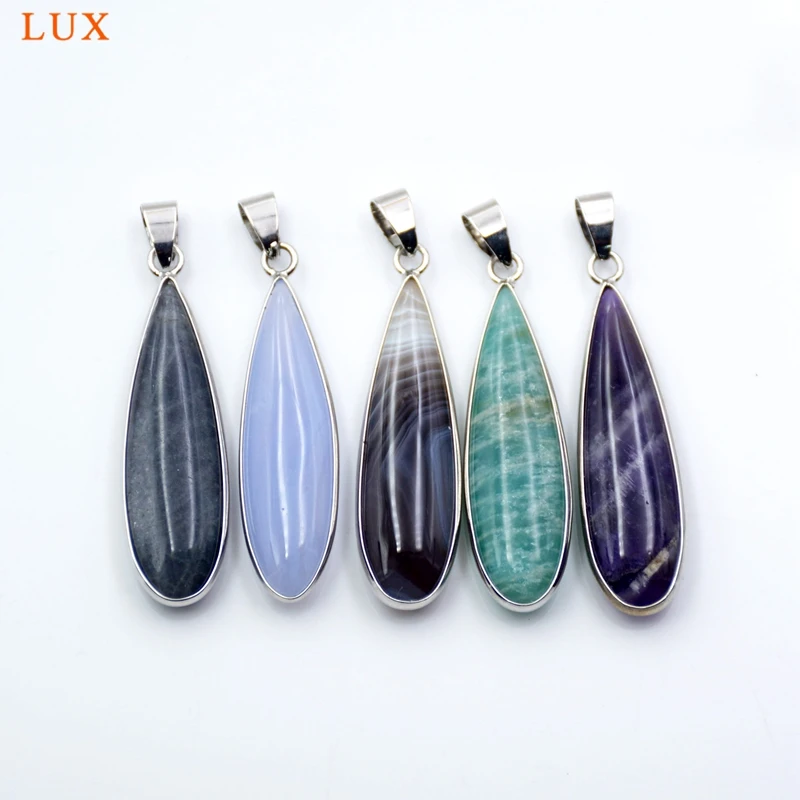 Посеребренная длинная КАПЛЕВИДНАЯ подвеска натуральные Кристальные Камни