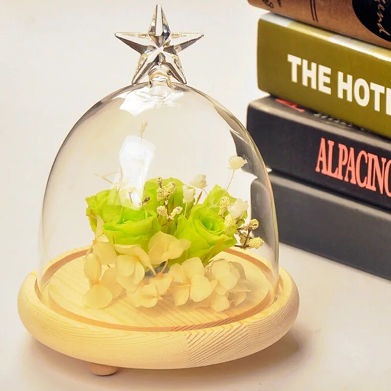 

12pcs/pack 14*18cm Wood Base Star Top Glass Dome Vase Glass Dome Friend Gift Home Wedding Decoration