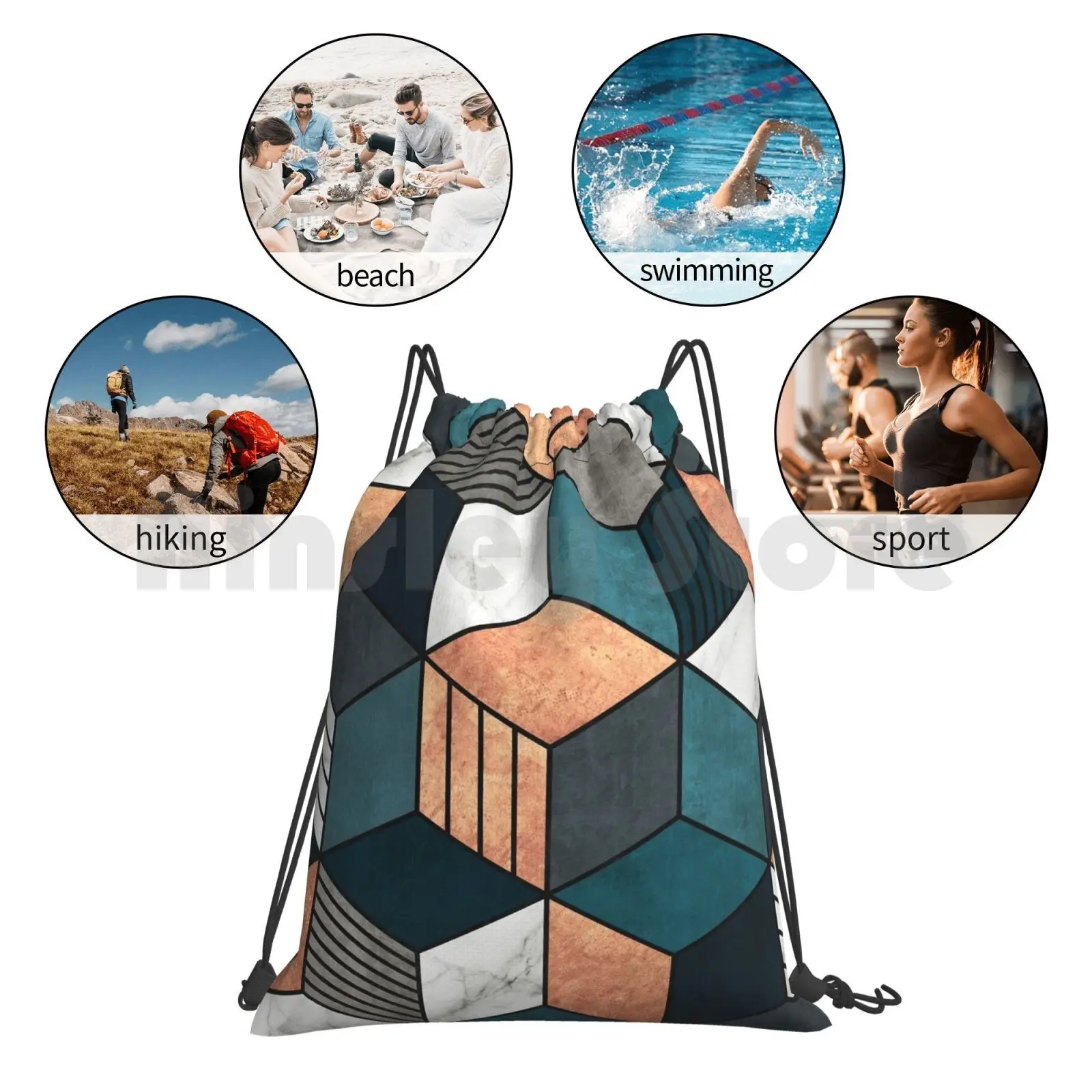 

Copper , Marble And Concrete Cubes 2 With Blue Backpack Drawstring Bags Gym Bag Waterproof Concrete Cube Cubes Hexagon
