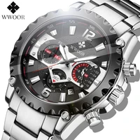 2022 wwoor fashion mens watchs brand luxury silver stainless steel waterproof quartz watch men military chronograph reloj hombre